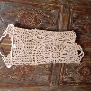 Rosa Rose M/L tan asymmetrical crochet blouse